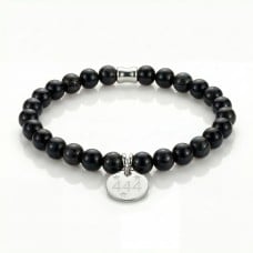 Angel Number 444 Black Tourmaline Bracelet - Sterling Silver Charm