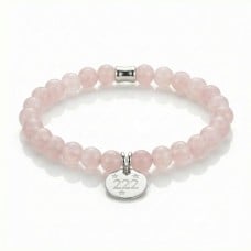 Angel Number 222 Rose Quartz Bracelet - Sterling Silver Charm