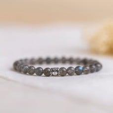 Labradorite Bracelet - 6mm Crystal Beads, Sterling Silver Accents