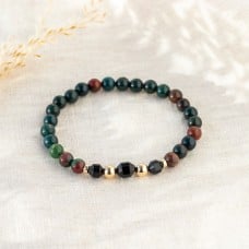 Black Tourmaline & Bloodstone Bracelet - Protective Crystal Jewellery with Gold Details