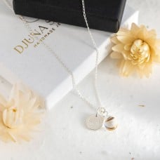 Citrine Silver Dipped Droplet Necklace -with Engraved Initial Charm