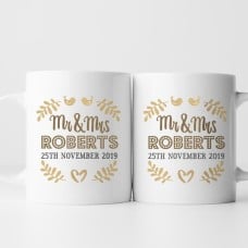 Personalised Mr and Mrs Love Birds Mug Set