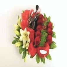 Red Roses & Wine Arrangement