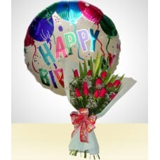 Birthday Combo B: 12 Roses Bouquet + Happy Birthday Balloon