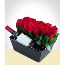Romantic Box of Roses and Wine