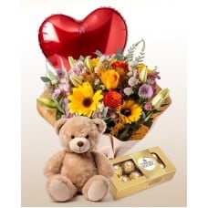 Floral Mix + Balloon + Teddy Bear + Chocolates Combo