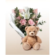 Delicate Roses Bouquet + Teddy bear Combo