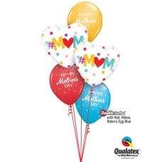 Bukiet 894 Red, Yellow, & Robins Egg Blue Mothers Day Qualatex #82204-2 85704-3 82685-1 43790-1 43804-1