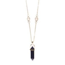 Glowing Galaxy Black Gemstone Pendant Prism Necklace in Gold