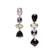 Contrast Crystal Asymmetric Earrings in Black and White