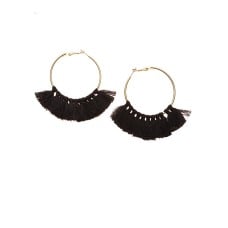 Black Hoop Tassel Earrings