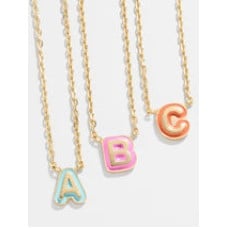 18K Gold Enamel Initial Necklace