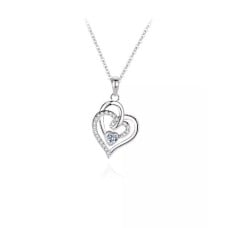 925 Sterling Silver Fashion Simple Double Heart Pendant with Cubic Zirconia and Necklace