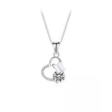925 Sterling Silver Fashion Elegant Butterfly Hollow Heart Pendant with White Cubic Zirconia and Necklace