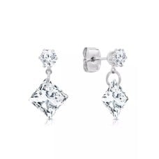Square Brilliant Cut Diamond Simulant Cubic Zirconia Short Dangle Pierced Stud Earrings