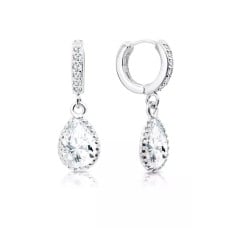 Crown Teardrop Diamond Simulant Cubic Zirconia Dangling Diamante Hoop Earrings