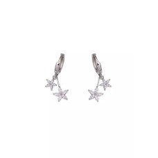 Women's Diamond Flowers Huggie Earrings - Silver