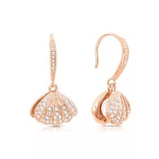 Ocean The Sea Pearl In Seashell Diamond Simulant Cubic Zirconia Rose Gold Hook Earrings