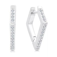 Diamond Shaped Diamond Simulant Cubic Zirconia Hoop Clip Earrings