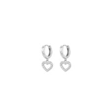 Women's Diamond Embedded Hollowed Heart Huggie Earrings - Silver