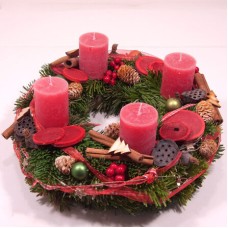Advent wreath with rustic red candles