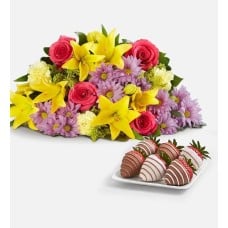Fields of Europe for Spring with Strawberries (Bouquet Only & 6ct Gourmet Drizzled Strawberries)