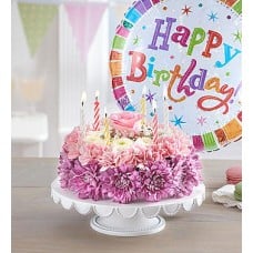 Birthday Wishes Flower Cake Pastel (Small With Balloon)