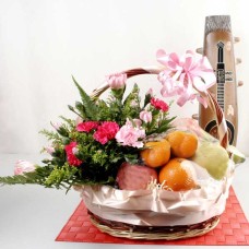Fresh Flowers And  Fruits Basket Arrangement For Chinese New Year