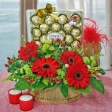 Red gebera with 24 Ferrero Rocher
