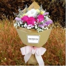 Cotton Flower, 3 Carnations & 3 Roses Small Bouquet