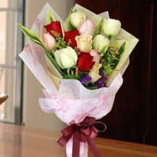 12 Mixed Roses Long Wrapping