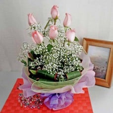 6 Peach Roses Standing Bouquet