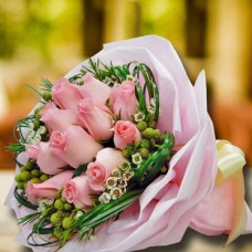 Peach Roses With Bear Grass Special Bouquet