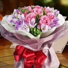 Yam Roses And  Freesia Hand Bouquet