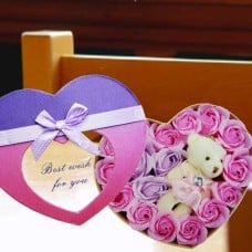 Handmade Rose Soap And  Mini Bear In Heart-Shape Box Sr037
