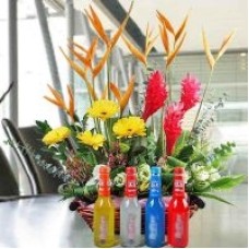 4 Alcoholic Beverages (275ml) about 5% Alcohol With Flowers Arrangement