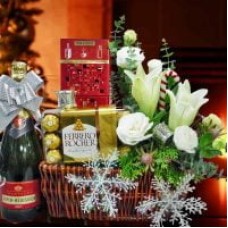 Champagne, Rochers & White Lilies Arrangement