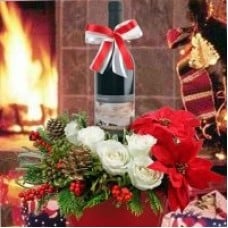Red wine & White Roses Basket Arrangement