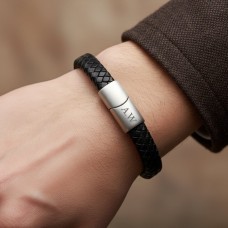 Men's braided leather bracelet personalised (L)