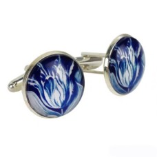 Cufflinks blue tulip in giftbox