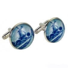 Cufflinks with blue mill in giftbox