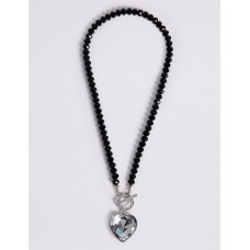 Diamante Heart Pendant T-Bar Necklace