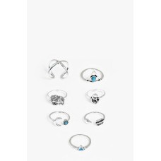 Bella Silver Moon And Stars 7 Ring Pack