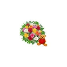 Multicolour Rose' S Bouquet With Teddy