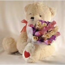 Teddy Bear With Multicolor Roses !
