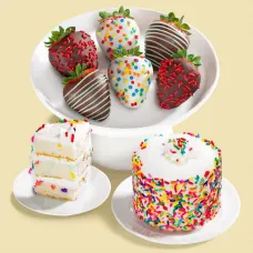 Happy Birthday Dipped Strawberries with Petite Birthday Cake - 6ct