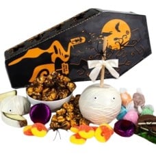 Halloween Treats with Spooky Dipped Caramel Apple in Gift Coffin Box