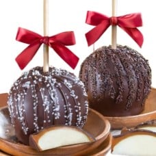 Dreamy Dark Chocolate Covered Caramel Apples Pair In A Wooden Gift Crate
