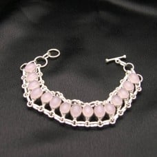 Artist-Crafted Sterling Silver & Pink Quartz Chain Bracelet