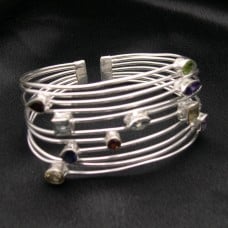 Artist-Crafted Sterling Silver and Multi Gemstone Boho Bracelet
